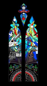 Artist's drawing of the stained glass commemorative window. 