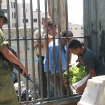A Palestinian boy passes grapes through the bars at an Israeli checkpoint in the occupied West Bank.