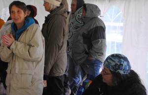 Alma Brooks (right) and Elizabeth Blaney at the Wabanaki Convergence Ceremony. 