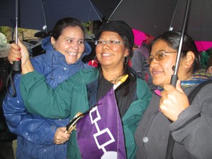 Beverly Jacobs, a friend, and Naty at the Walk for Reconciliation.