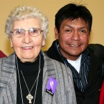 Flaminio Onogama Gutierrez with Sister Angie Martz at the KAIROS Beat the Drum for Indigenous Rights event in St John, New Brunswick, Dec 5 2010.