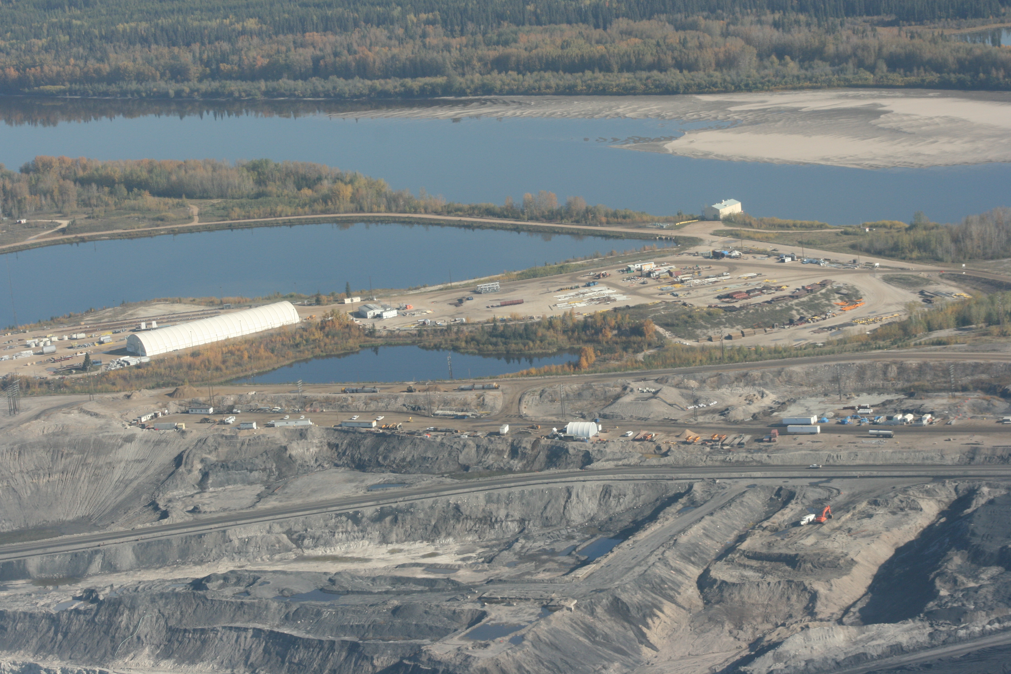 Tar sands site along Athabasca River north of Fort McMurray.