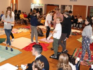 Island Pacific School students participate in the KAIROS Blanket Exercise. Photo by ISLAND PACIFIC SCHOOL