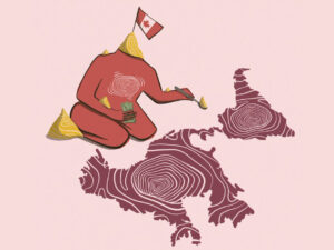 Created by La Suerte (Sofía Acosta): Canada amassing minerals through extraction across the Americas.