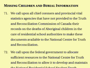 Missing children and burial information, TRC Calls to Action #71 to #76