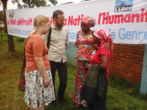 A survivor of sexual violence testifies of her ordeal to Ian and Kirsten in the presence of Néné Lubala in Bideka in 2016.