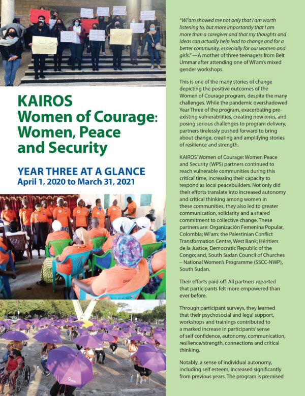 KAIROS women of courage: women, peace and security - Year three at a glance