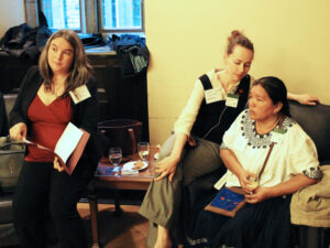 CNCA event at the Parliament building, Ottawa, 2013. Emily Dwyer is on the left and Angelica Choc is on the right.