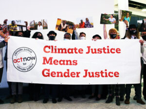 climate justice means gender justice - banner at COP26