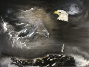 Painting featuring a Thunderbird and an Eagle