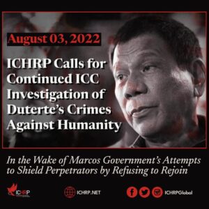 Meme - image of President Durterte with text: ICHRP Calls for Continued ICC investigation of Duterte's Crimes Against Humanity.