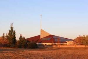 Church with solar panels on the roof