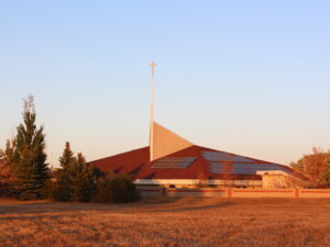 Church with solar panels on the roof