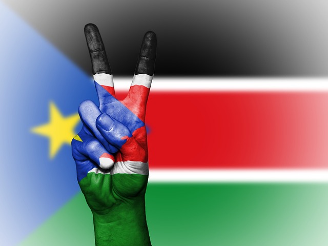 South Sudan Flag With Hand in Pease Symbol