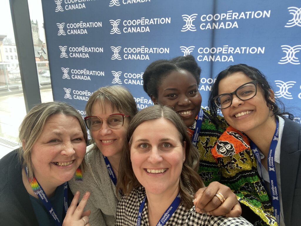 Genevieve Gallant (ORCIE - Office of Religious Congregations for Integral Ecology), Cheryl McNamara, Beth Lorimer and Danielle Kamtié (KAIROS), and Sasquia Antúnez Pineda (ORCIE).